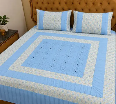 3 Pcs Cotton Patchwork Double Bedsheet