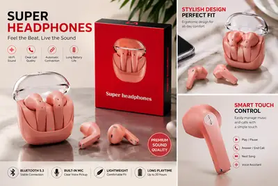 Pink Long-Lasting Battery With Fast Charge Earbuds thumbnail 2