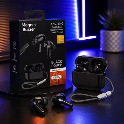 Magnet Buzzer ANC/ENC Wireless Earbuds with Black Pouch – Bluetooth 5.3 Touch Control & Noise Reduction thumbnail 2