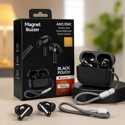 Magnet Buzzer ANC/ENC Wireless Earbuds with Black Pouch – Bluetooth 5.3 Touch Control & Noise Reduction thumbnail 3