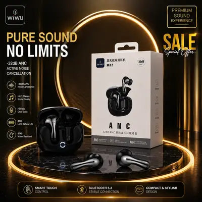 WIWU W02 ANC Wireless Earbuds Bluetooth 5.3 ENC Noise Cancelling Earbuds with 40H Battery