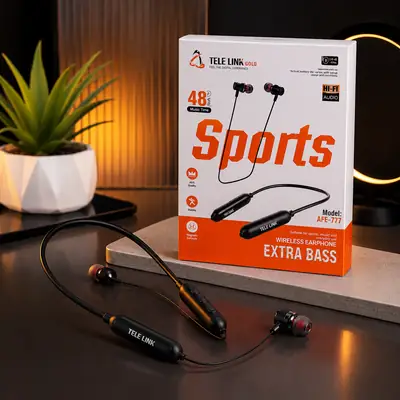 Tele Link Gold Sports Wireless Neckband Earphones AFE-777 | Extra Bass Bluetooth Earphones | 48 Hours Music Time thumbnail 2
