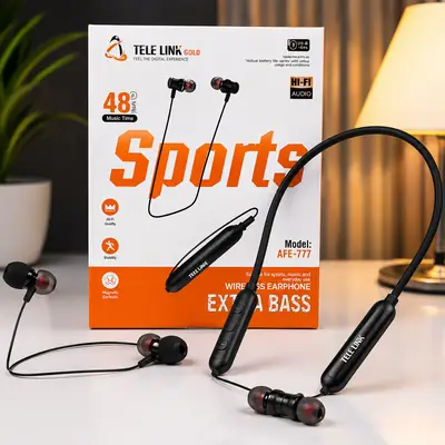 Tele Link Gold Sports Wireless Neckband Earphones AFE-777 | Extra Bass Bluetooth Earphones | 48 Hours Music Time thumbnail 3