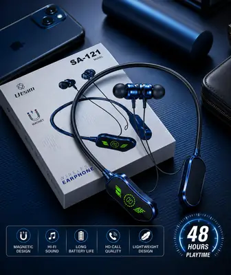 Uteam SA-121 Wireless Neckband Earphones – Bluetooth Magnetic Earbuds with 48 Hours Battery & Hi-Fi Sound thumbnail 2