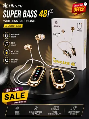 Uteam SA-122 Magnetic Wireless Earphones | Super Bass, 48 Hours Battery, Hi-Fi Sound