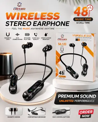 Oteam SA-123 Wireless Stereo Neckband Earphones | Bluetooth Magnetic Earbuds | 48 Hours Battery Backup