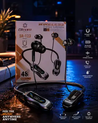 Oteam SA-123 Wireless Stereo Neckband Earphones | Bluetooth Magnetic Earbuds | 48 Hours Battery Backup thumbnail 2