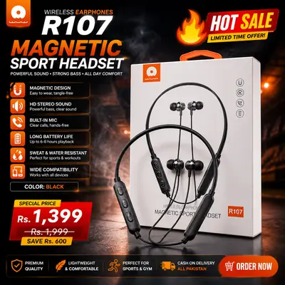 WUW R107 Magnetic Sport Headset Wireless Bluetooth Earphones thumbnail 2