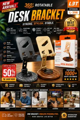 L3T L-398 Adjustable Metal Desk Phone Holder Stand | Foldable Mobile Stand for Desk & Table