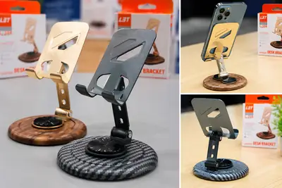 L3T L-398 Adjustable Metal Desk Phone Holder Stand | Foldable Mobile Stand for Desk & Table thumbnail 3