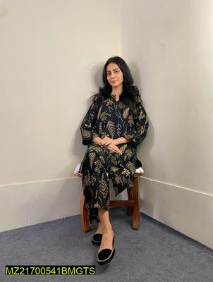 2 Pcs Women's Stitched Linen Plain Suit