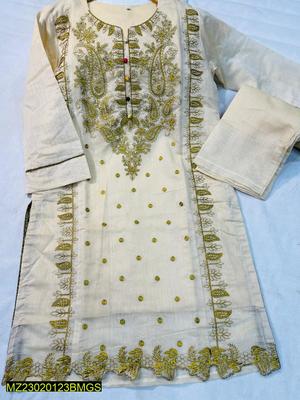 2 Pcs Women's Stitched Paper Cotton Embroidered Suit thumbnail 4