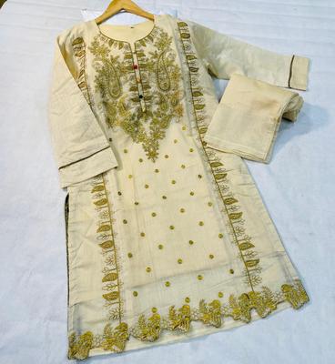 2 Pcs Women's Stitched Paper Cotton Embroidered Suit thumbnail 3