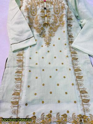 2 Pcs Women's Stitched Paper Cotton Embroidered Suit thumbnail 4
