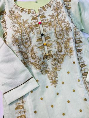 2 Pcs Women's Stitched Paper Cotton Embroidered Suit thumbnail 2