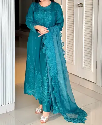 Stunning 3 Pcs Women's Stitched Embroidered Suit  thumbnail 2