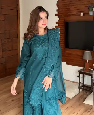 Stunning 3 Pcs Women's Stitched Embroidered Suit  thumbnail 5