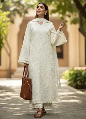 Beige Embroidered 3 Pcs Women's Stitched Suit in Arabic Lawn
