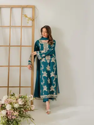 Stunning 3 Pcs Women's Stitched Suit with Embroidered Pattern thumbnail 5