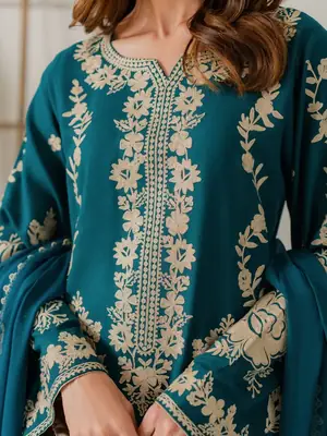 Stunning 3 Pcs Women's Stitched Suit with Embroidered Pattern thumbnail 7