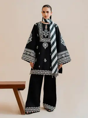 Stylish Linen Embroidered Suit - 3 Pcs Collection for Women