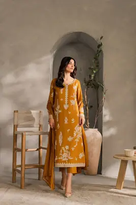 Chic Mustard Linen Embroidered Suit - 3 Pcs Set for Women's Fashion thumbnail 4