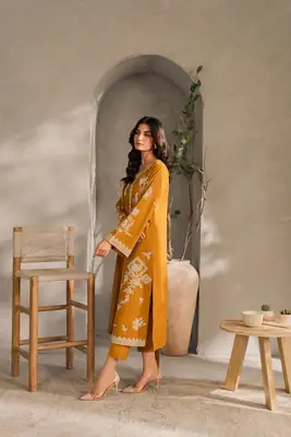 Chic Mustard Linen Embroidered Suit - 3 Pcs Set for Women's Fashion thumbnail 6
