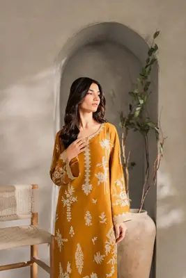 Chic Mustard Linen Embroidered Suit - 3 Pcs Set for Women's Fashion thumbnail 8