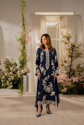 Elegant Women's Stitched Linen Suit with Embroidered Design - 3 Pcs