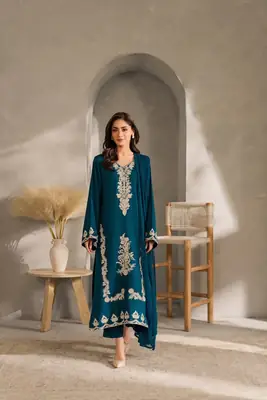 Stylish Embroidered Linen Suit - 3 Pcs Set