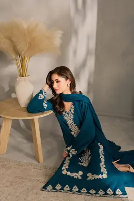 Stylish Embroidered Linen Suit - 3 Pcs Set thumbnail 4