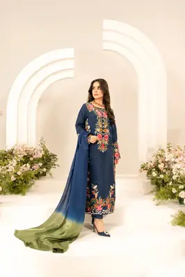Stunning Women's Stitched Linen Suit Set - 3 Pcs with Embroidered Design