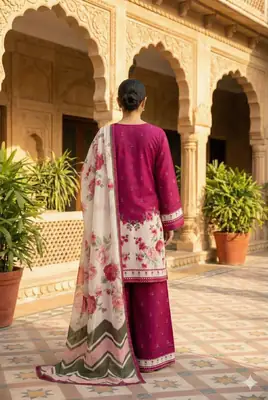 Beautifully Printed Silk Suit for Women - 3 Pcs Set thumbnail 3
