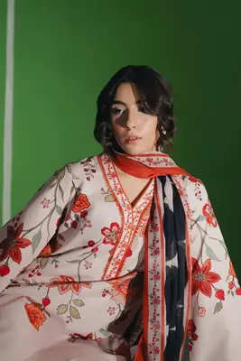 Stylish Printed Silk Suit Set - 3 Pcs Outfit  thumbnail 2