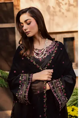 Stylish Black Cotton Embroidered Suit - 3 Pcs Set for Women thumbnail 3