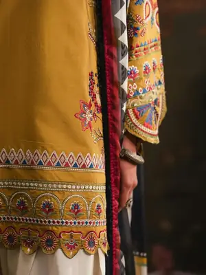 Stunning Mustard Suit with Embroidered Design - 3 Pcs Ensemble thumbnail 4