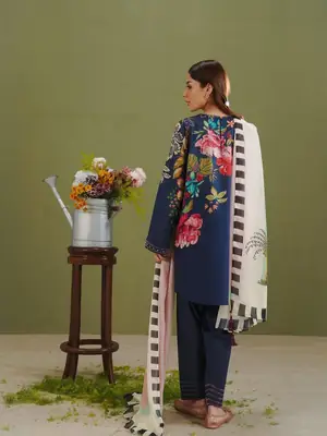 Exquisite Blue Digital Printed Women's Suit - 3 Pcs  thumbnail 2