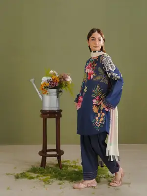 Exquisite Blue Digital Printed Women's Suit - 3 Pcs  thumbnail 3