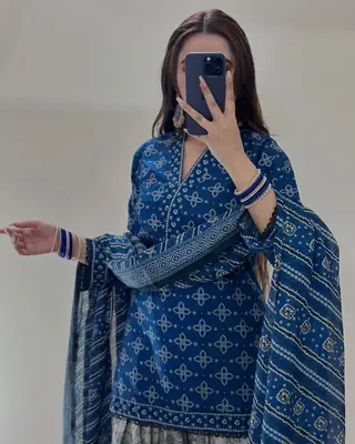 Stunning Women's Stitched Suit with Digital Print - 3 Pcs in Blue thumbnail 3