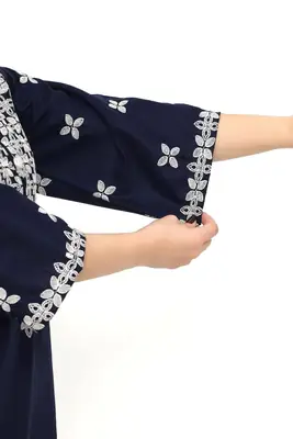 Stunning Women's Stitched Embroidered Linen Suit - 3 Pcs Set in Blue thumbnail 2