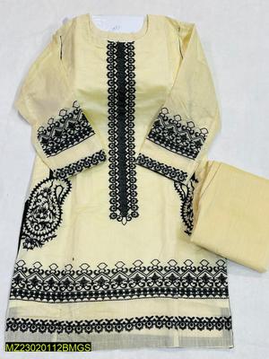 2 Pcs Women's Stitched Paper Cotton Embroidered Shirt And Trouser thumbnail 4