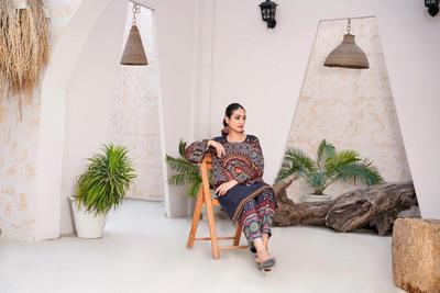 Women's Stitched Printed Shirt and Trouser Set - 2 Pcs with Mirror Work thumbnail 4