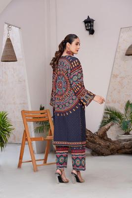 Women's Stitched Printed Shirt and Trouser Set - 2 Pcs with Mirror Work thumbnail 5
