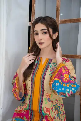 Trendy Women's Stitched Suit - 2 Pcs Printed Shirt and Trouser Set thumbnail 3