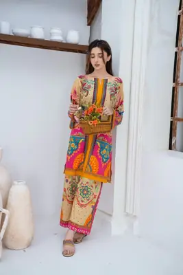 Trendy Women's Stitched Suit - 2 Pcs Printed Shirt and Trouser Set thumbnail 5