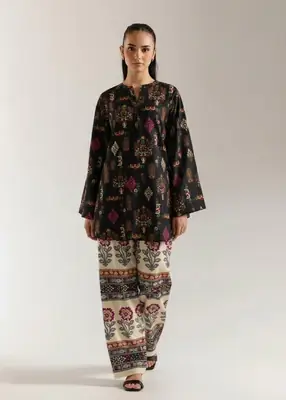 Stylish Printed Lawn Shirt and Trouser Set - 2 Pcs in Black thumbnail 2