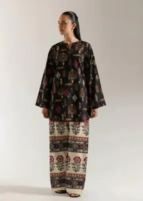 Stylish Printed Lawn Shirt and Trouser Set - 2 Pcs in Black thumbnail 4