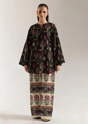 Stylish Printed Lawn Shirt and Trouser Set - 2 Pcs in Black thumbnail 5