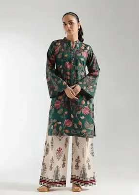 Green Printed Lawn Shirt and Trouser Set - 2 Pcs