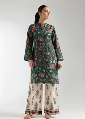 Green Printed Lawn Shirt and Trouser Set - 2 Pcs thumbnail 3